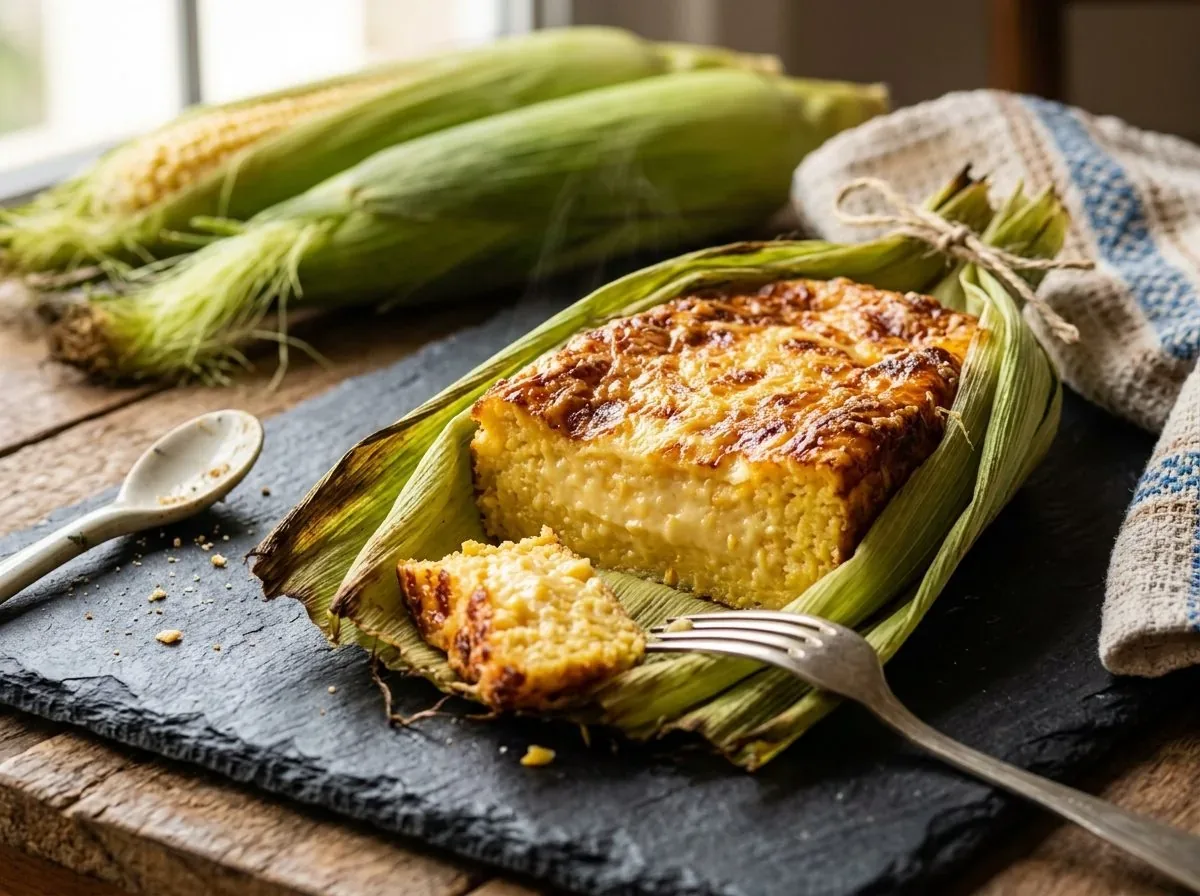 Bolo de milho cremoso assado na palha